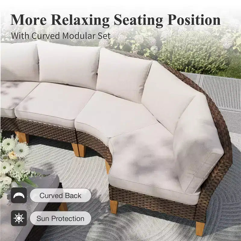 Captiva Designs Ensemble de conversation d'extérieur 11 pièces en rotin demi-lune incurvé avec pouf rembourré