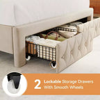 Dyonery Queen Bed Frame, Velvet Upholstered Platform Bed with 2 Storage Drawers, 52.6 Tall Wingback & Vertical Tufted Headboard Design