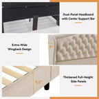 Dyonery Queen Bed Frame, Velvet Upholstered Platform Bed with 2 Storage Drawers, 52.6 Tall Wingback & Vertical Tufted Headboard Design