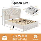 Dyonery Queen Bed Frame, Velvet Upholstered Platform Bed with 2 Storage Drawers, 52.6 Tall Wingback & Vertical Tufted Headboard Design