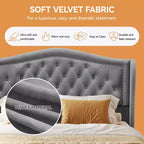 Dyonery Queen Bed Frame, Velvet Upholstered Platform Bed with 2 Storage Drawers, 52.6 Tall Wingback & Vertical Tufted Headboard Design