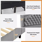 Dyonery Queen Bed Frame, Velvet Upholstered Platform Bed with 2 Storage Drawers, 52.6 Tall Wingback & Vertical Tufted Headboard Design