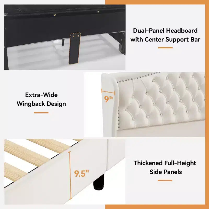 Dyonery Queen Bed Frame, Velvet Upholstered Platform Bed with 2 Storage Drawers, 52.6 Tall Wingback & Vertical Tufted Headboard Design