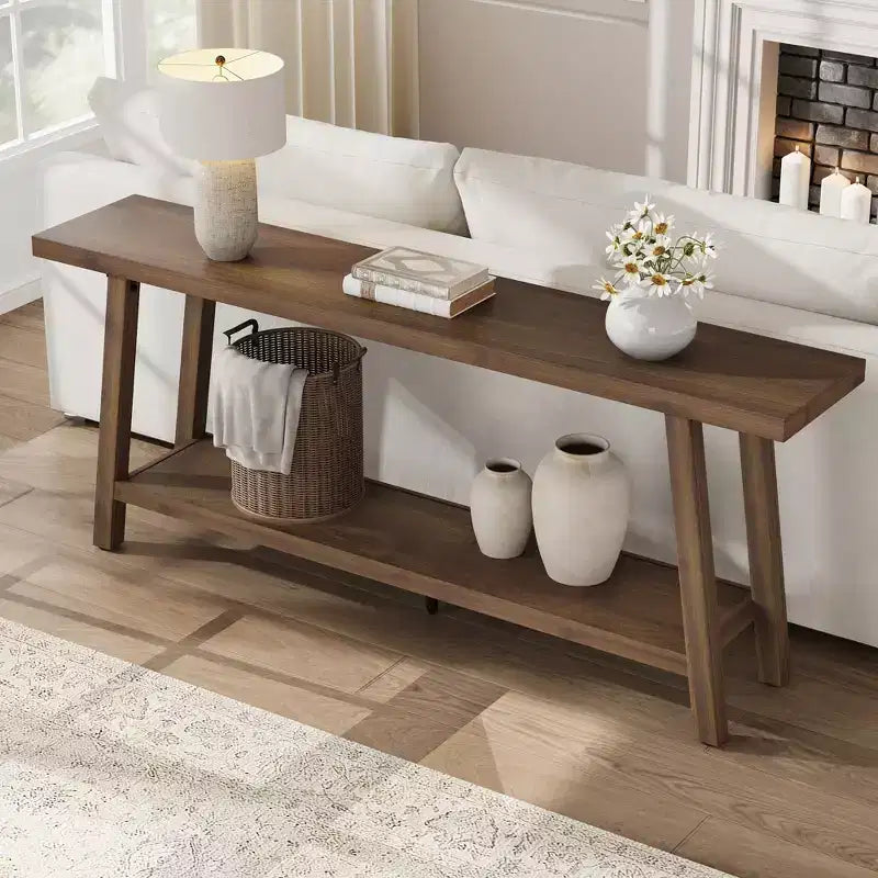 Extra Long Console Table for Living Room - Modern Brown Entryway Sofa Table - Sleek Rectangular Accent Furniture - Sturdy Design - 70.87 Inches