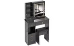 29.2-Inch Natural Makeup Vanity Desk with LED Mirror, Organized Storage, Hair Dryer Stand and Matching Stool for Small Spaces