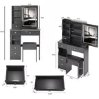 29.2-Inch Natural Makeup Vanity Desk with LED Mirror, Organized Storage, Hair Dryer Stand and Matching Stool for Small Spaces