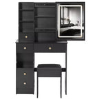 29.2-Inch Natural Makeup Vanity Desk with LED Mirror, Organized Storage, Hair Dryer Stand and Matching Stool for Small Spaces