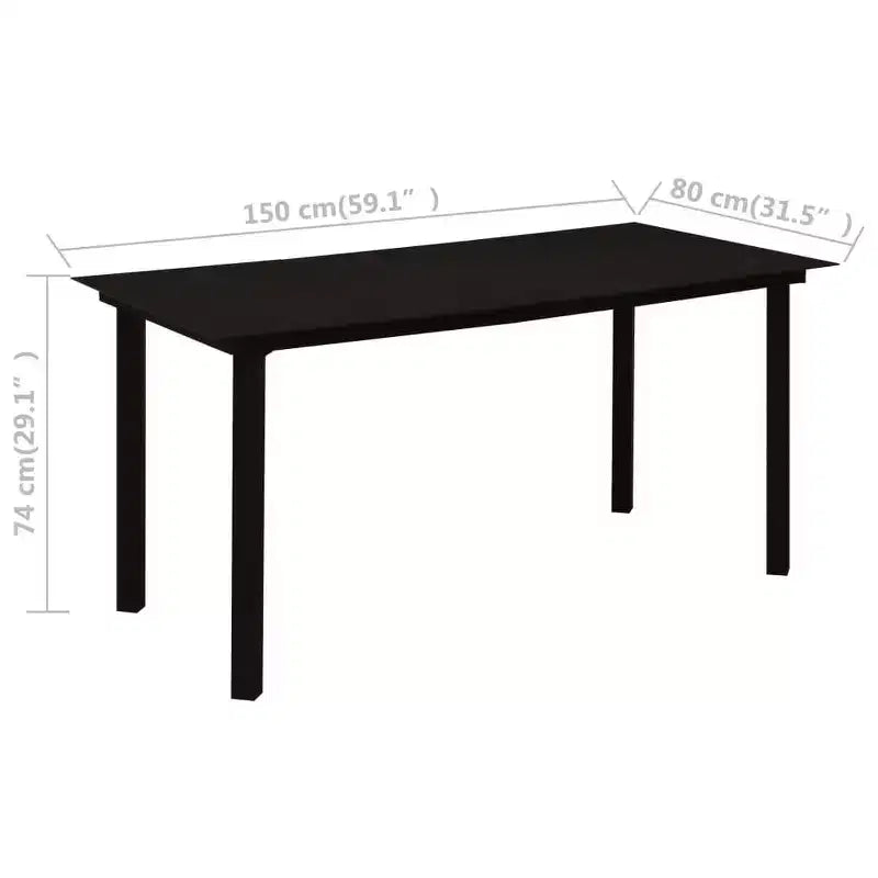 vidaXL Dining Set Black Poly rattan, powder-coated steel, glass