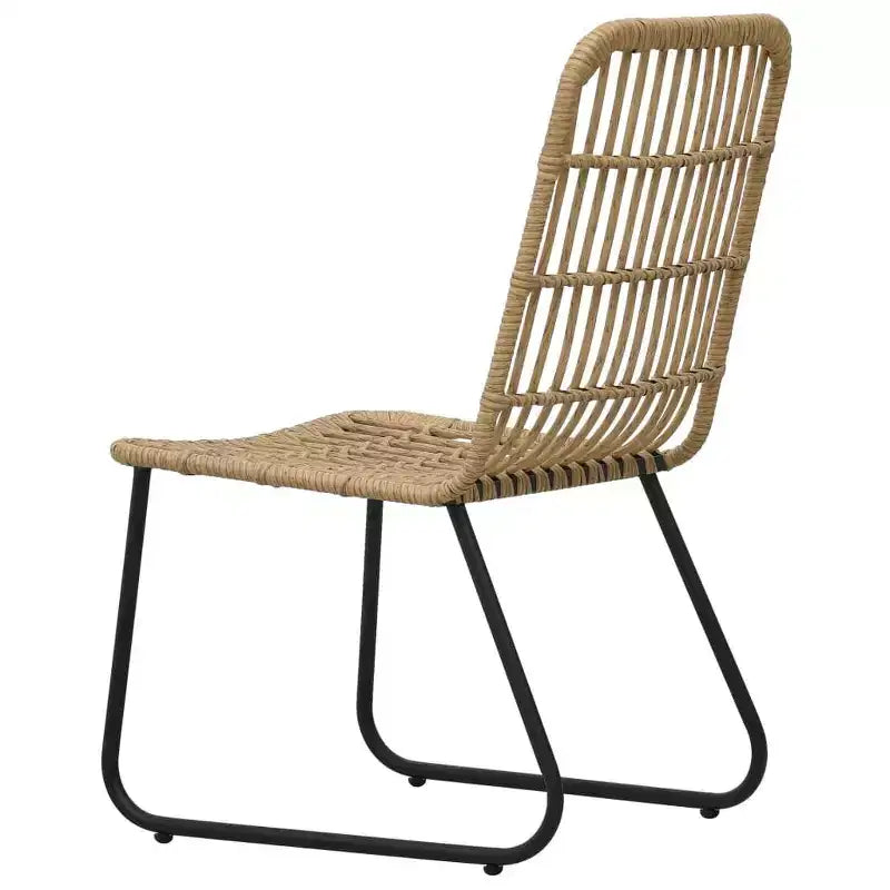vidaXL Dining Set Oak and Black Poly Rattan, Powder-Coated Steel, Glass