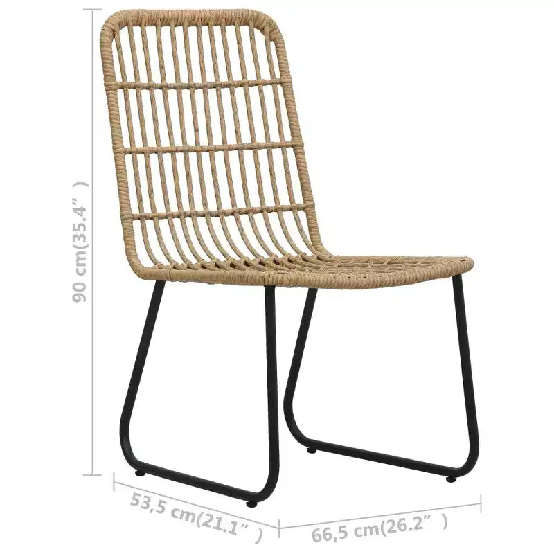 vidaXL Dining Set Oak and Black Poly Rattan, Powder-Coated Steel, Glass