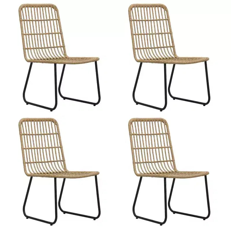 vidaXL Dining Set Oak and Black Poly Rattan, Powder-Coated Steel, Glass