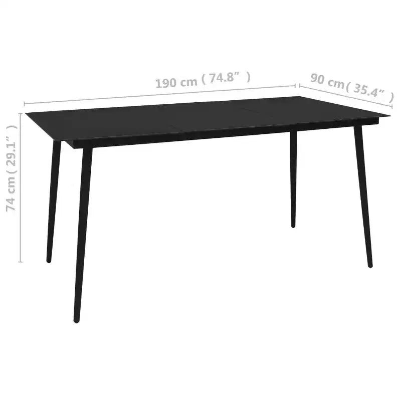 vidaXL Dining Set Black Poly rattan, powder-coated steel, glass Large