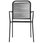 vidaXL Salon de jardin noir Acier poudré, verre, corde en coton