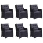 vidaXL Ensemble de salle à manger 7 pcs en résine tressée noir Coussins déhoussables