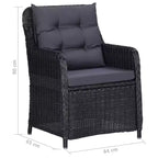 vidaXL Ensemble de salle à manger 7 pcs en résine tressée noir Coussins déhoussables