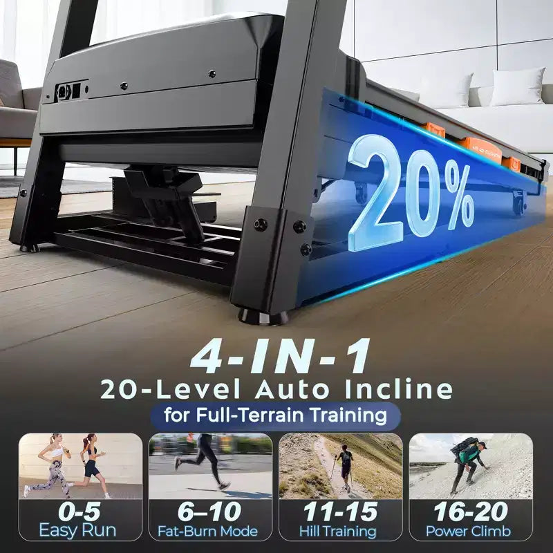 Home Treadmill with 5.0HP Brushless Motor, 400 lbs Capacity, 020% Auto Incline & App Connectivity