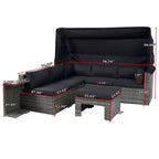 Canapé sectionnel d'extérieur moderne 7 pièces GDFStudio Solio en fer et rotin PE avec auvent rétractable et coussins lavables