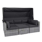 Canapé sectionnel d'extérieur moderne 7 pièces GDFStudio Solio en fer et rotin PE avec auvent rétractable et coussins lavables