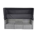 Canapé sectionnel d'extérieur moderne 7 pièces GDFStudio Solio en fer et rotin PE avec auvent rétractable et coussins lavables