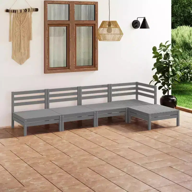 vidaXL Garden Lounge Set Natural Pine Solid Pine Wood Five-Piece Modular
