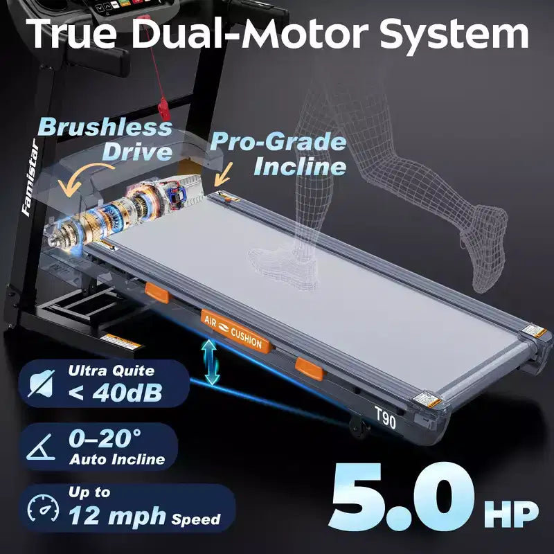 Easter Special 4-in-1 Folding Treadmill with Bluetooth Speakers, APP Control & LED Display, 5HP, 12MPH