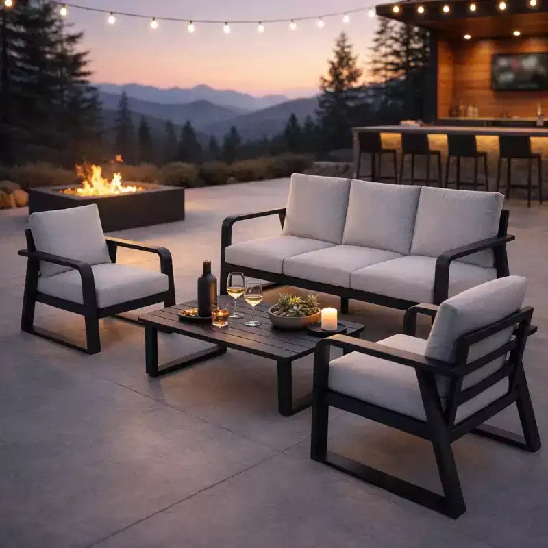 Modern 4-Piece Aluminum Outdoor Patio Furniture Set with Cushions, Weather-Resistant Conversation Seating for Patio or Garden-Panipeachy