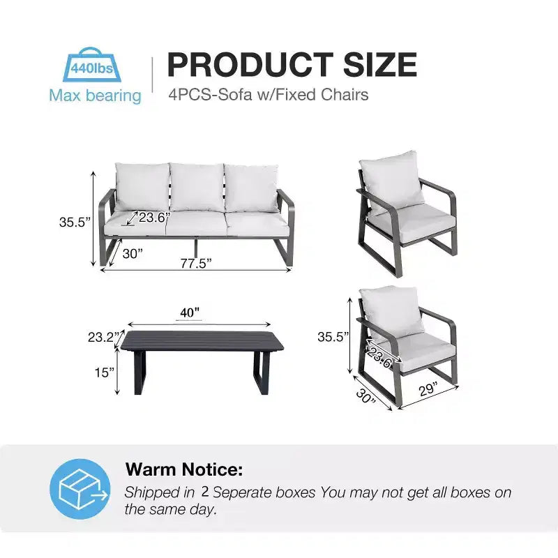 Modern 4-Piece Aluminum Outdoor Patio Furniture Set with Cushions, Weather-Resistant Conversation Seating for Patio or Garden-Panipeachy