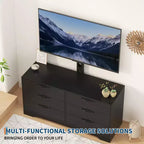 TV Stand with Mount for 32-75 Inch TVs, 6-Drawer Wood Entertainment Center, Adjustable Media Console Storage for Living Room Bedroom