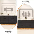 TV Stand with Mount for 32-75 Inch TVs, 6-Drawer Wood Entertainment Center, Adjustable Media Console Storage for Living Room Bedroom