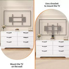 TV Stand with Mount for 32-75 Inch TVs, 6-Drawer Wood Entertainment Center, Adjustable Media Console Storage for Living Room Bedroom
