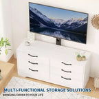 TV Stand with Mount for 32-75 Inch TVs, 6-Drawer Wood Entertainment Center, Adjustable Media Console Storage for Living Room Bedroom