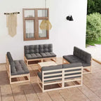 vidaXL Salon de jardin gris Bois de pin massif, 100 % polyester, ensemble de 9 pièces