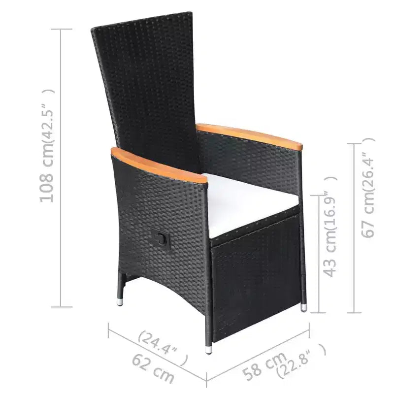 vidaXL Dining Set Black Solid Acacia Wood Large Adjustable Armrests