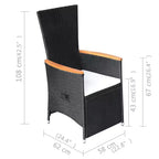 vidaXL Dining Set Black Solid Acacia Wood Large Adjustable Armrests