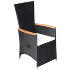 vidaXL Dining Set Black Solid Acacia Wood Large Adjustable Armrests