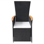 vidaXL Dining Set Black Solid Acacia Wood Large Adjustable Armrests