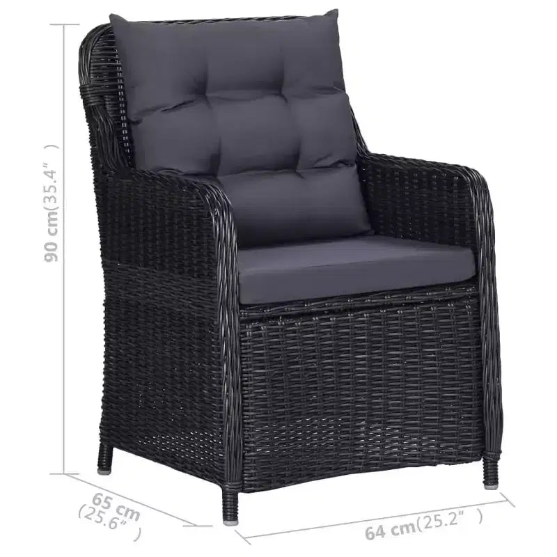 vidaXL Dining Set Black,Rattan,Dark Grey,Wood