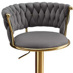 HomeRoots Set of Two Gray and Gold Velvet and Metal Low Back Adjustable Height Swivel Bar Chairs