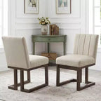 Costway Chaises de salle à manger en bois 2/4 pièces Chaises de cuisine rembourrées en tissu style ferme moderne Beige + Gris/Noyer