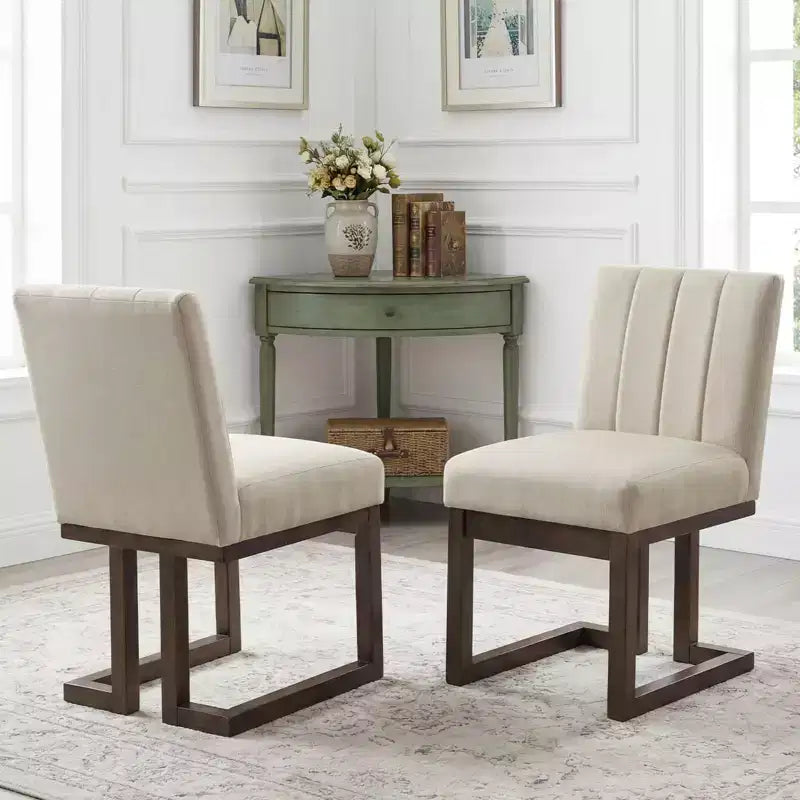 Costway Chaises de salle à manger en bois 2/4 pièces Chaises de cuisine rembourrées en tissu style ferme moderne Beige + Gris/Noyer