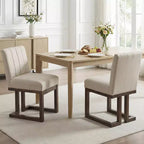 Costway Chaises de salle à manger en bois 2/4 pièces Chaises de cuisine rembourrées en tissu style ferme moderne Beige + Gris/Noyer