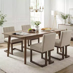 Costway Chaises de salle à manger en bois 2/4 pièces Chaises de cuisine rembourrées en tissu style ferme moderne Beige + Gris/Noyer