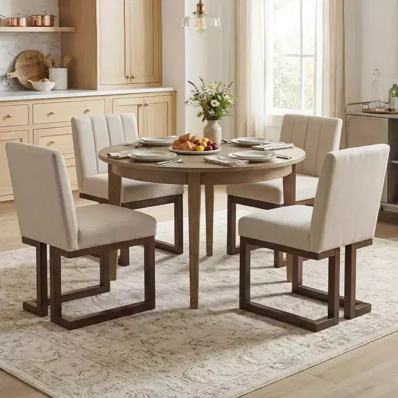 Costway Chaises de salle à manger en bois 2/4 pièces Chaises de cuisine rembourrées en tissu style ferme moderne Beige + Gris/Noyer