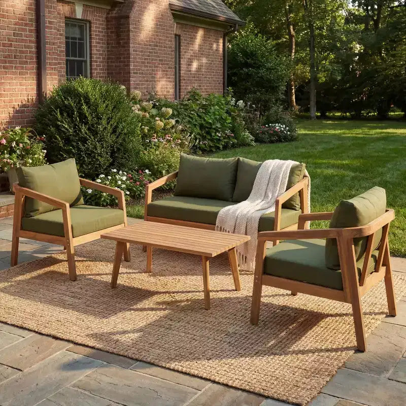 Christopher Knight Home Huoni Modern 4 Piece Acacia Outdoor Seating Set with Slatted Table