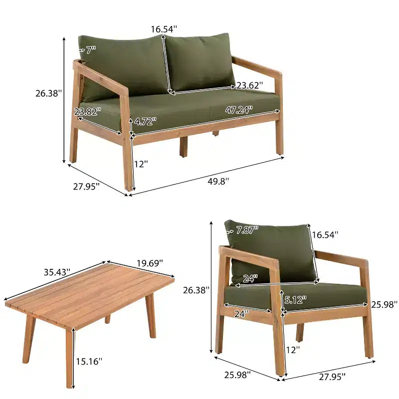 Christopher Knight Home Huoni Modern 4 Piece Acacia Outdoor Seating Set with Slatted Table