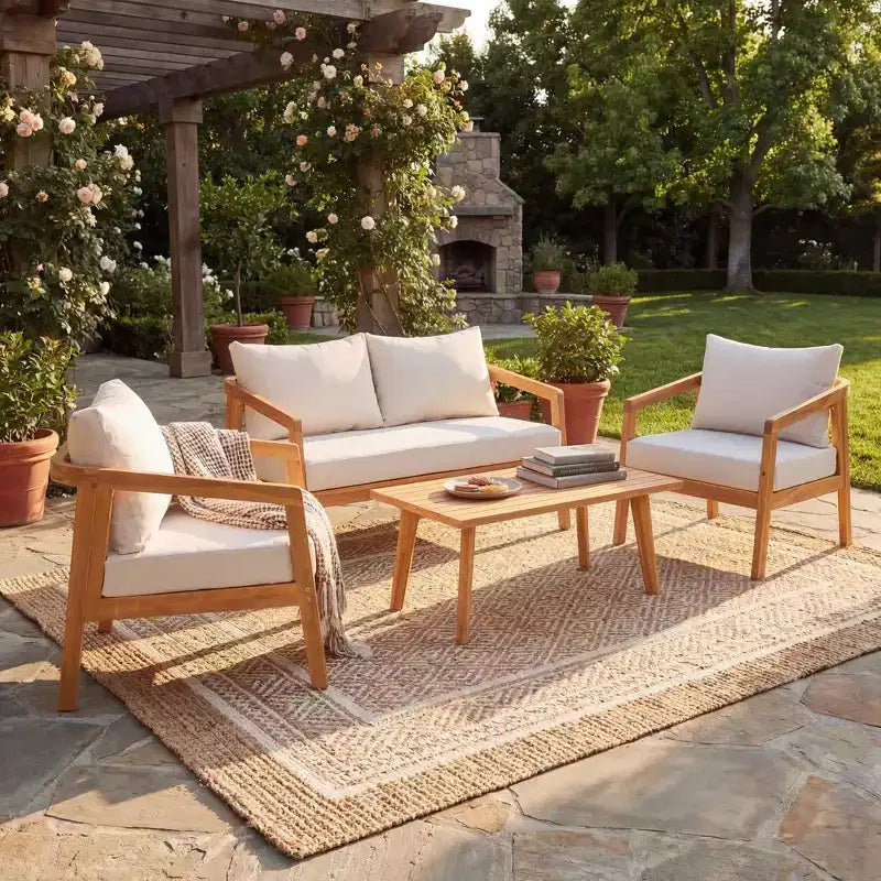 Christopher Knight Home Huoni Modern 4 Piece Acacia Outdoor Seating Set with Slatted Table