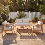 Christopher Knight Home Huoni Modern 4 Piece Acacia Outdoor Seating Set with Slatted Table