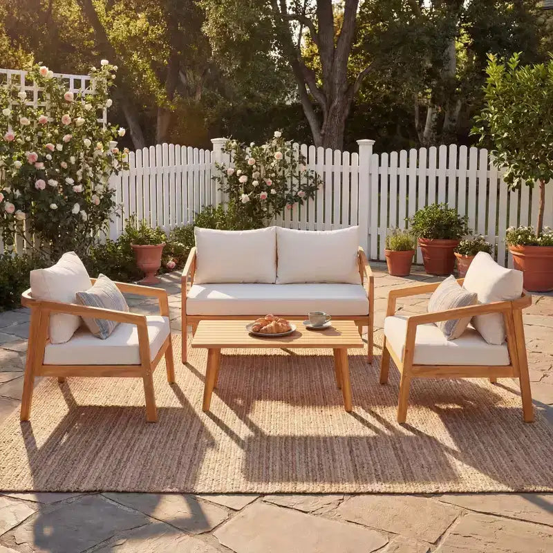 Christopher Knight Home Huoni Modern 4 Piece Acacia Outdoor Seating Set with Slatted Table