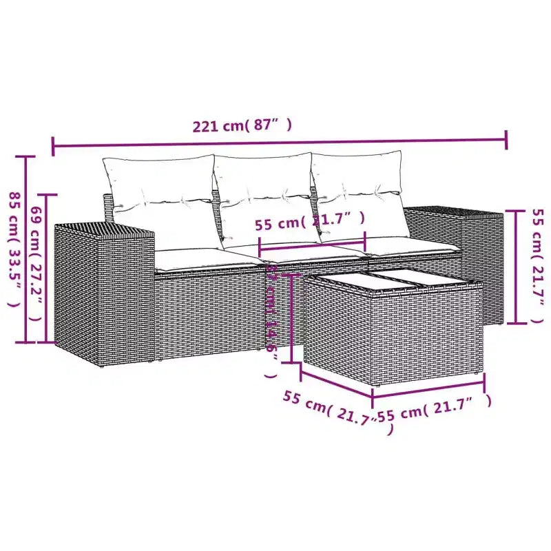 vidaXL Garden Sofa Set Grey PE rattan Large Modular Garden Sofa Set
