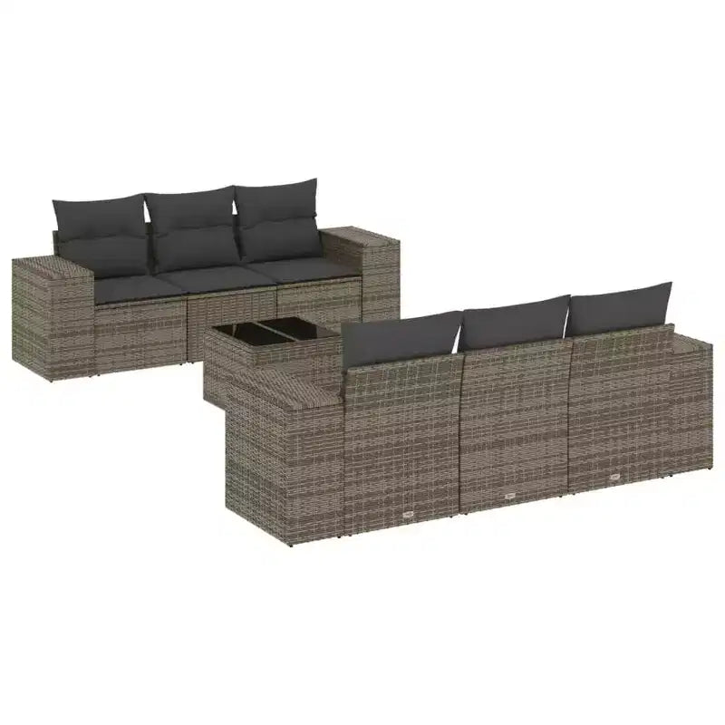 vidaXL Garden Sofa Set Grey PE rattan, powder-coated steel, tempered glass